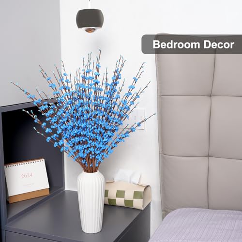 Wootkey 10 Pcs 29.5" Long Jasmine Artificial Flowers Fake Flowers Dry Branches Stem for Home Office DIY Floral Art Plant Wedding Table Centerpieces Party Vase Decoration (Macaron Blue) - color: Macaron Blue, size: 10pcs-29.5''