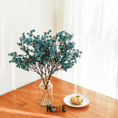 ONLY ART Teal Silk Baby’s Breath Flowers – 6 Bundles, 18.7" Faux Florals with Flexible Stems for New Year and Valentine's Day Elegant Home, Wedding & Event Décor - color: Teal