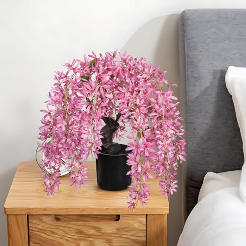 Artificial Flowers 13.8" Tall with Silk Wisteria Pink Flower Arrangement and Realistic Wood Fake Bonsai Tree Plants Faux Plants for Spring Home Bedroom Office Bathroom Coffee Table Centerpiece Decor - color: Pink-13.8