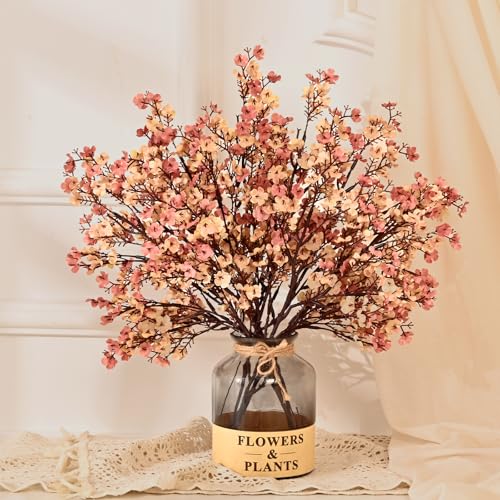 Yastouay Fake Fall Flowers Thanksgiving Table Decor, 10Pcs Fall Beige Brown Artificial Flowers for Decorations, Babys Breath Artificial Flowers Bulk for Thanksgiving Fall Decor Floral Arrangement - color: Beige Brown, size: 10 Pcs