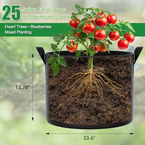 FEED GARDEN 25 Gallon Grow Bags 4 Pack – Heavy Duty 300G Thick Fabric Plant Pots with Reinforced Handles, Breathable Drainage Planters for Tomatoes, Potatoes & Large Vegetables Indoor Outdoor - size: 25 Gallon