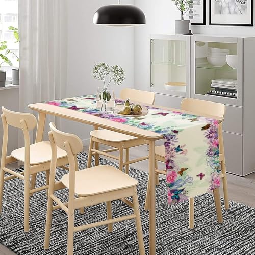 Butterfly Table Runner,Wildflowers Floral Butterflies Spring Seasonal Decor Table Runner for Home Indoor Outdoor Kitchen Holiday Party Wedding Decor 13x36 Inch - color: Butterfly-6, size: 13x36in