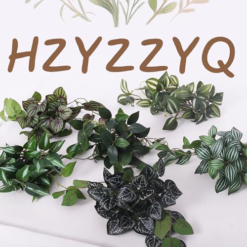 6 Pack Artificial Potted Plants - Fake Trailing Greenery with Unique Variegated/Striped/Dark-Veined Leaves - Small Faux Plants for Desk, Bathroom, Shelf Decor - No Watering Needed