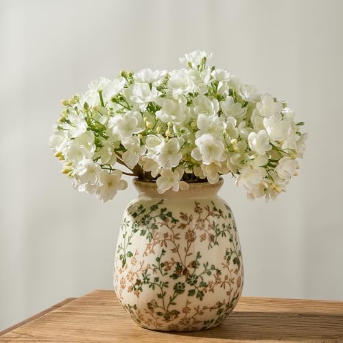 SIDUCAL Ceramic Vintage Pastoral Vase, 7.2 Inch Chinoiserie Floral Vase, Retro Ice Cracked Rustic Farmhouse Vases for Home Decor, Living Room, Bookshelf, Office, Tuscan Decor, Green and Beige - color: 18077-green and Beige