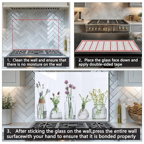 DAIFURONGE Tempered Glass Backsplash for Kitchen,Flowers and Vase, 30"x16" | Behind Stove Back Splash Panel Protector, Easy to Clean, Kitchen Wall Decor,One Piece Oven and Range Backsplash - size: 30"L x 16"W