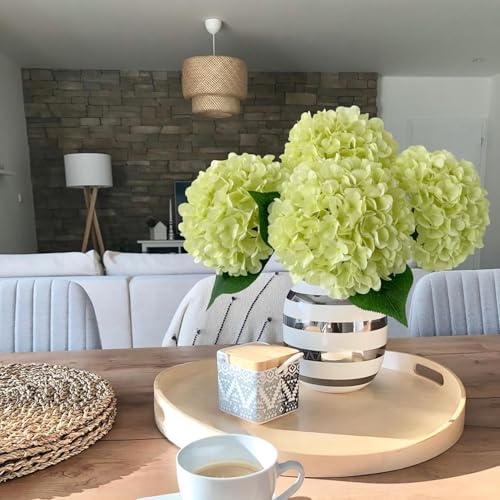 JINWOE Light Green Hydrangea Artificial Flowers, 4Pcs 22" Large Lifelike Faux Silk Flowers, Full Artificial Hydrangeas for Bouquet Table Centerpieces Indoor Spring Outdoor Home - color: Green