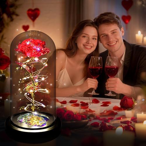 Childom Mothers Day Mom Gifts for Mom,Birthday Gifts for Women Moms Grandma,Flowers for Delivery Prime,Red Light Up Rose in A Glass Dome,Anniversary Valentines Roses Gift for Her Wife Daughter - color: Red Large