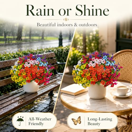 Artificial Flowers for Outdoors UV Resistant, 12 Bundles Realistic Faux Daisy with Eucalyptus Leaves Fake Plants for Porch Patio Planter Garden Decoration (9-Color Mix) - color: 9 Color