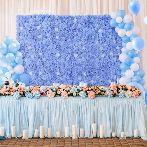 Flower Wall Backdrop 12pcs 16.5 * 16.5inches Artificial Floral Panel Faux Silk Flowers Rose Decor for Wedding Arrangement Home Wall Background Party-Light Blue - color: Light Blue