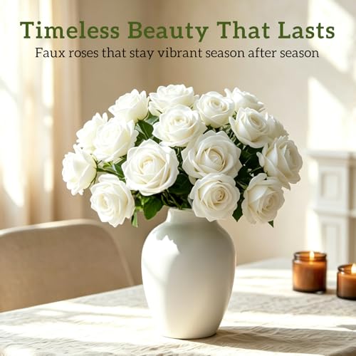 50Pcs Artificial Flowers Foam Fake Roses Ivory White with Stems,for DIY Wedding Bouquets White Bridal Shower Centerpieces Arrangements Party Tables Decorations and Home Decorations - color: 50-ivory