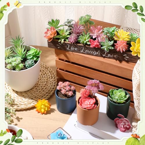 WILLBOND 38 Pcs Summer Mini Artificial Succulents Small Fake Succulent Plants Faux Assorted Unpotted Realistic Plastic Flowers Picks Stem for DIY Crafting Greenery Garden Home Decor(Colorful Style) - color: Colorful Style