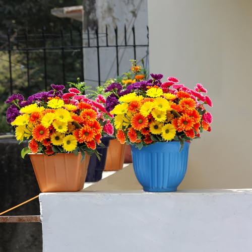 8 Bundles Artificial Silk Daisy Flower Fake Outdoor Bouquet Artificial Bulk Bouquet UV Protection for Garden Front Porch Planter Home Indoor Table Top Vase Decoration (Multi-Color) - color: Mix Color