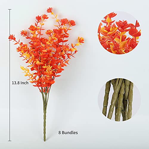 RECUTMS 8 Bundles Artificial Fall Flowers No Fade Faux Autumn Plants, Fake Indoor Outdoor Greenery for Thanksgiving Christmas Wedding Party Home Garden Fireplace Décor (Golden) - color: Golden, size: 8 Pcs