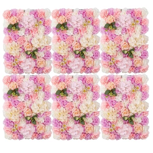 3D Flower Wall Backdrop 6 Pack, 24x16 Inch Pink & Purple Artificial Rose Panels for Wedding, Party, Photo Studio, Home & Fence Decor - color: Pink and Purple, size: 6PCS-16x24