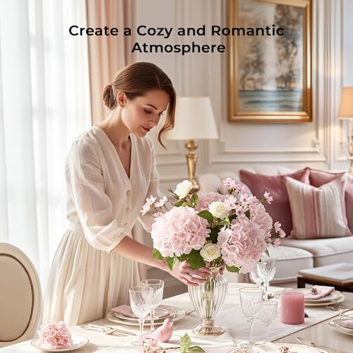 Auihiay 10PCS Faux Hydrangea Flowers, Lifelike Pink Hydrangeas Bouquets, Hydrangea Artificial Flowers for Wedding Centerpieces, DIY Bouquets, Bridal Shower, Home Decor, Mother's Day, Garden (Pink) - color: Light Pink