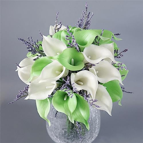 Wedding Bouquet for Bride - White and Green Calla Lily Water Drop Romantic Cascading Bouquet for Ceremony, Anniversary, Bridal Shower, Party, and Home Decor - color: White Green Calla Lily Bouquet D