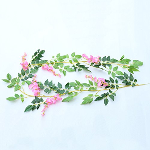 DearHouse 4Pcs 6.6Ft/Piece Artificial Flowers Silk Wisteria Garland Artificial Wisteria Vine Rattan Silk Hanging Flower for Home Garden Outdoor Ceremony Wedding Arch Floral Decor(Pink) - color: Pink