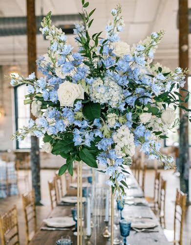 IPOPU 37" Blue Delphinium Artificial Flowers 5PCS Real Look Flocked Faux Delphinium Flowers with Fuzz Long Stem Silk Larkspur Snapdragon for Wedding & Home Decor(Blue) - color: Blue
