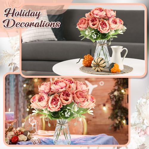 Zeyune 37 Pack Artificial Peonies Flowers with Bud Vase Bulk 24 Bundles Silk Peonies Bouquets 12 Plastic Clear Vase with 1 Rope Fake Flowers for Table Centerpiece Vases(Coffee,Perfume) - color: Coffee, style: Perfume