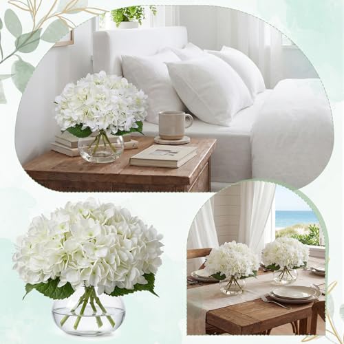 Zeyune 2 Pack Hydrangea Artificial Flowers with Vase Faux Hydrangea Flowers Fake White Silk Hydrangeas with Faux Water for Home Table Centerpieces Wedding Baby Shower Birthday Party Decoration - color: White, style: Hydrangea