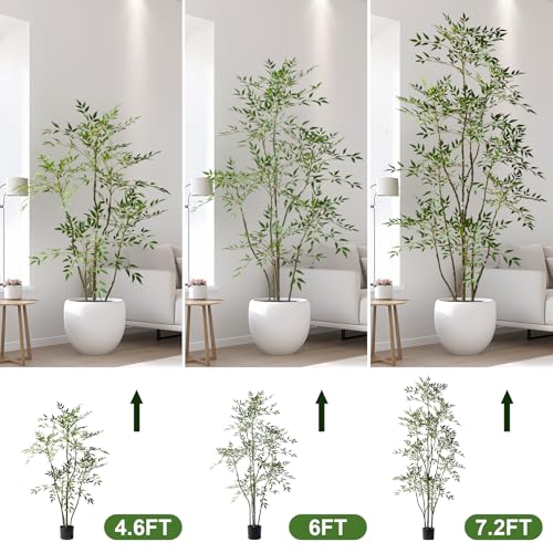 7.2ft Faux Bamboo Tree Artificial Nandina Tree Artificial Indoor Plants Realistic Fake Potted Tree with 800+ Leaves, Cement Planter - Home Office Decor Perfect for Housewarming Gift Non-Toxic - color: Green, size: 7ft 2in