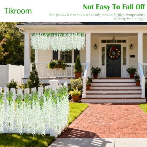 10 Pack Artificial Wisteria Hanging Flowers 3.6 Feet/Piece White Dense Fake Wisteria Vine Ratta Hanging Garland Silk Flowers String for Home Wedding Arch Wall Party Garden Decor - color: White