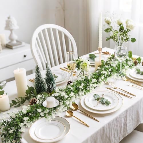 RECUTMS Faux Eucalyptus Garland Plant Fake Vines, Artificial Hanging Eucalyptus Leaves Greenery Vines for Wedding Backdrop Arch Wall Party Home Bedroom Decor Indoor Outdoor(White) - color: White