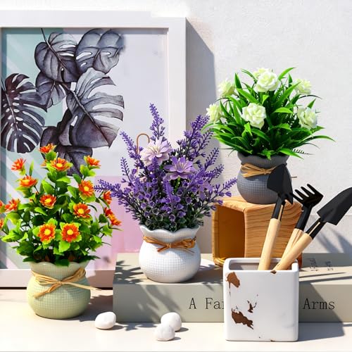 Yoratee 6PCS Artificial Flowers Pot Small Fake Plants with Mini Potted Plants for Home Office Tabletop Centerpiece Decoration - color: 6pcs - B