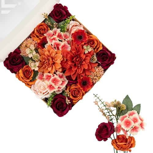 FANKO Artificial Flowers for DIY, Burgundy Burnt Orange Blush Pink Faux Flowers Bouquet, Fake Rose Poppy Dahlia Daisy Silk Flowers for Vase, Home Decor, Celebrations, Summer Wedding, Birthday, Party - color: Burnt Orange Dahlia