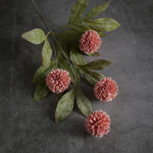 VIERENA 6 Pcs Faux Silk Pompon Mum Artificial Flowers for Vase -27", Bulk Fake Chrysanth Branches with Stems for DIY Bouquet Centerpieces Wedding Fillers Arrangements Shower Decorations (Dusty Pink) - color: Dusty Pink