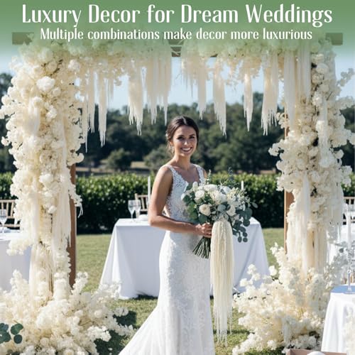 7Pcs Dried Amaranthus Hanging Flowers - 23" Ivory White Preserved Amaranthus for Wedding Arch, Table Centerpiece, Home Decor, Boho Party Arrangement - color: 7pcs Ivory White