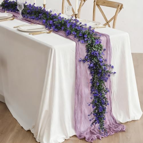 RECUTMS Fake Hanging Eucalyptus Garlands Artificial Vines Plants Eucalyptus Leaves with Flowers Greenery Spring Floral Garland for Home Wedding Wall Arch Party Decoration(Purple) - color: Purple