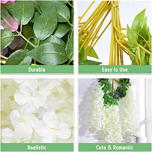 BLEUM CADE 20Pcs White Fake Wisteria Hanging Flowers, 3.6Ft/Pcs Artificial Wisteria Garland, Hanging Flowers for Wedding Party Home Backdrop Wall Decoration - color: White, size: 20pcs