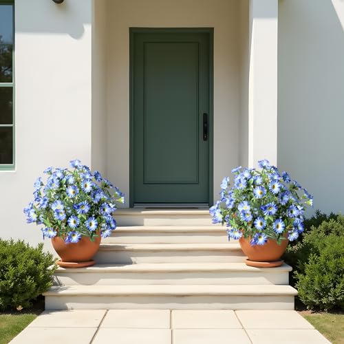 Blue Artificial Morning Glory Flowers for Outdoor Planters, Premium UV Resistant Silk Faux Flowers for Porch, Hanging Basket & Window Box, Lifelike Floral Arrangement, No Pot 13.3“ 4 Bundles - color: Blue 4pcs