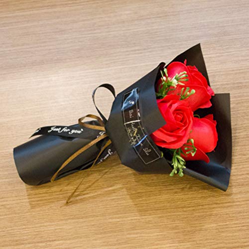 3 Heads Artificial Rose Bouquet Soap Flower Petals Valentine Day Gifts for Women, Best Friend and Girlfriend, Birthday, Christmas Valentine's Day from Daughter Son Husband, Artificial Flowers (Red)