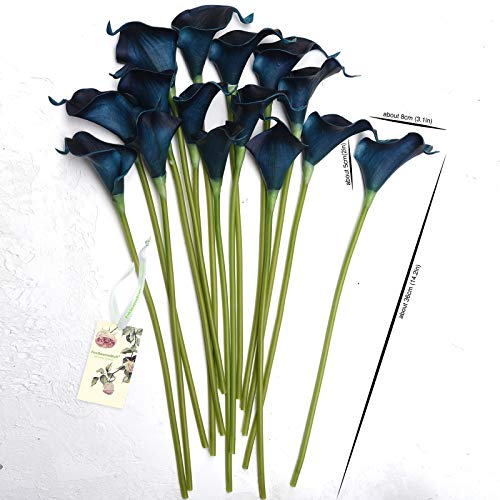 FiveSeasonStuff Real Touch Calla Lily Artificial Flowers Wedding Bridal Bouquet | Floral Arrangements | 15 Calla Lilies (Night Blue) - color: Night Blue