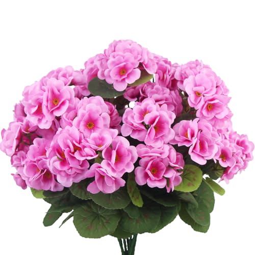 CITYES 8 Pcs Artificial Geraniums Flowers Silk for Outdoors UV Resistant Artificial Geranium Bush Purple Pink Faux Flowers Plant Geraniums for Garden Home Decor Patio Vase Table Centerpiece - color: Purple Pink