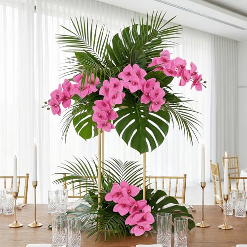 6 Pcs Hot Pink Orchids Artificial Flowers Velvet Silk Faux Phalaenopsis Orchid Stems 30" Long Branch Fake Orchids That Look Real for Tall Vase Wedding Party Centerpieces Home Decor (Hot Pink) - color: Hot Pink