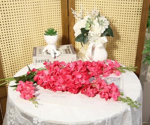 IPOPU 43.3" Delphinium Artificial Flowers 5PCS Faux Delphinium Flowers Larkspur Long Stem Artificial Flowers for Wedding Table Centerpieces Home Garden Decor(Hot Pink) - color: Rose Red