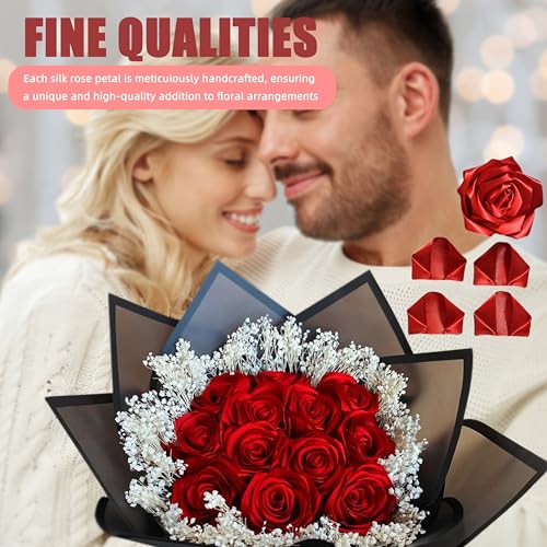 300Pcs Premade Satin Ribbon Rose Petals Half-Finished for Eternal Rose DIY Ramos Forever Flowers Bouquets Everlasting Floral,for Wedding,Anniversary,Birthday (300 Pcs Red) - color: 300 Pcs Red