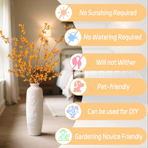 Ammyoo 4Pcs Fake Flowers Blossom Branches Artificial Flowers for Indoor Decor, Faux Long Stem Realistic Indoor Plants for Vase Wedding Home Office Bedroom Party Table Centerpieces Decor - color: Z-yellow