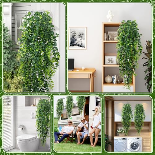 2-Pack Fake Hanging Plants, Faux Hanging Plant Artificial Greenery for Living Room Bedroom Boho Wall Shelf Indoor Outdoor Decor (Green Eucalyptus) - color: Green Eucalyptus