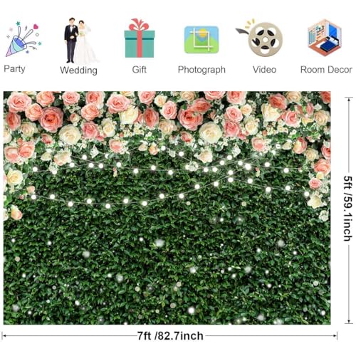 Sensfun Flower Wall Backdrop Spring Pink Rose Blossom Green Leaves Photography Background Floral Grass Birthday Baby Shower Miss to Mrs Wedding Bridal Shower Backdrops Portrait Photo Booth Props 7x5ft - size: 7x5ft