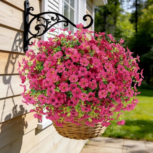 24 Bundles Artificial Flowers for Outdoors, UV Resistant Faux Flowers for Outdoor Planters, Fake Flowers for Outside Porch Patio Window Box, Mixed Color Daisy Bushes for Garden Decor(Rose Red) - color: Rose Red