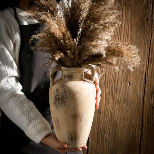 Large Ceramic Flower Vase,11.41 inch Tall Terracotta Farmhouse Rustic Vase with 2 Handles for Home Decor, Living Room Shelf Decor, Enterway, Wedding, Table Decoration - color: 103-11.4in