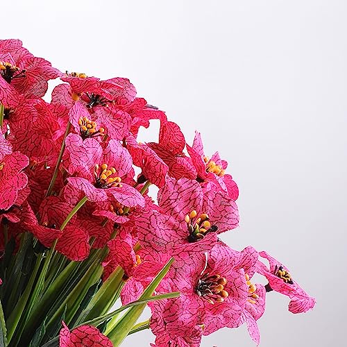 AGIRL 24 Bundles Artificial Flowers for Outdoor,No Fade Fake Plastic Flowers Faux Plants for Decoration Hanging Planters Indoor Outside Garden Porch Window Box Home Wedding Farmhouse - color: Fuchsia, size: 24