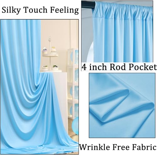10ft x 10ft Wrinkle Free Baby Blue Backdrop Curtain for Parties, Polyester Blue Photo Backdrop Drapes 2 Panels 5x10ft for Wedding Party Photography Background Baby Shower Birthday Decor - color: Baby Blue, size: 10ftx10ft