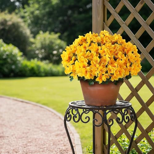 16 Bundles Artificial Flowers for Front Door, Fake Silk Azalea Bouquet Silk Flowers for Outside UV Resistant Realistic Faux Plants for Planter Farmhouse Patio Garden Walkways Home Decor (Yellow) - color: Yellow