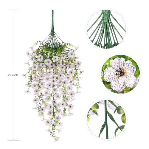 Ammyoo Artificial Hanging Flowers for Outdoors Faux Plants Decoration, 2 Packs Fake Silk Daisy Flower Realistic Outdoor Flowers UV Resistant Porch Patio Window Yard Outside Decor(White) - color: White