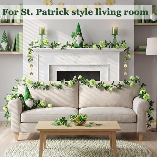 Felice Arts 2 Pack Light Green Flower Garland 6.5FT Artificial Rose Vine | Fake Floral Garland Hanging Spring Garland for Wedding St.Patrick's Day Swing Table Home Party Decor - color: Light Green